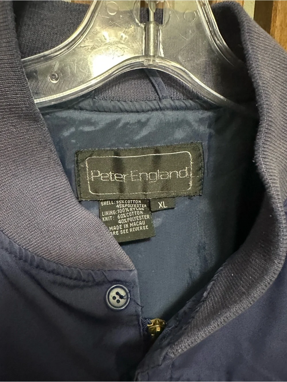 Vintage Peter England Men's Bomber Jacket XL Blue Lightweight Windbreaker